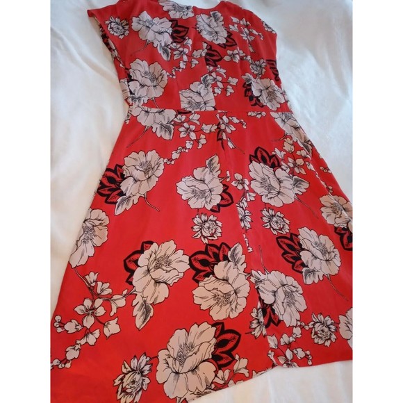 Adrianna Papell Red Floral Mock Wrap Midi Dress Ruffle Short Sleeves Size 16W - Picture 9 of 14